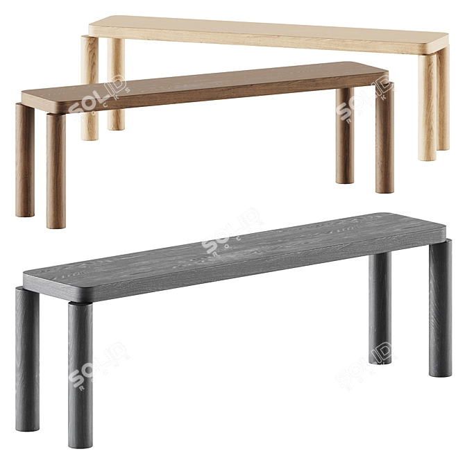 Sleek Offset Bench Designer Seating 3D model image 1