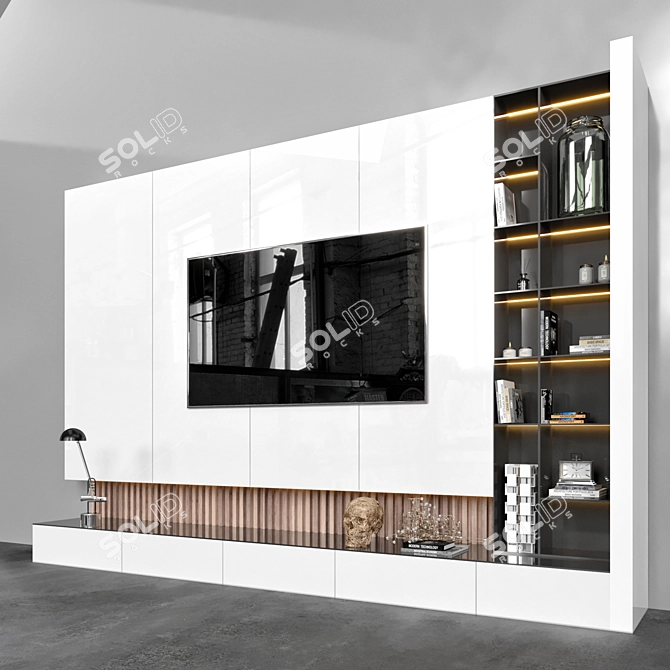 Modern TV Wall Design Kit 3D model image 3