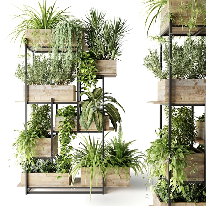 Metal Plant Stand with Wooden Boxes 3D model image 1