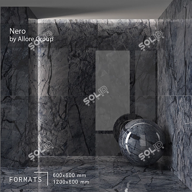 Glossy Dark Nero Tile Collection 3D model image 1