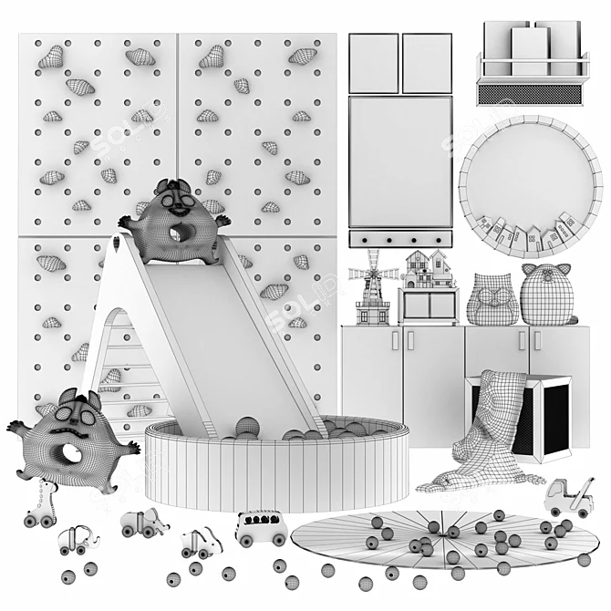 Modern Furniture and Toy Set 3D model image 7