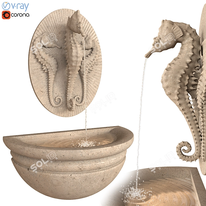 Detachable Seahorse Wall Fountain 3D model image 1