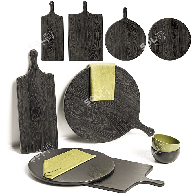 Elegant Tondo Ebonized Board Set 3D model image 1