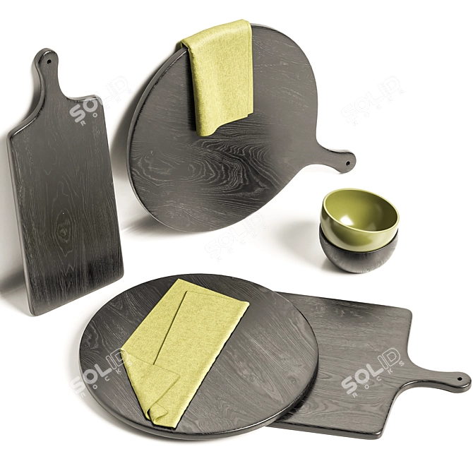 Elegant Tondo Ebonized Board Set 3D model image 2