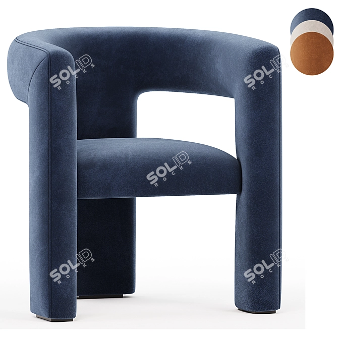 Azure Velvet Lounge Chair, 3D Model 3D model image 2