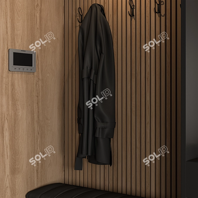 Black Wood Entryway Bench 3D model image 3