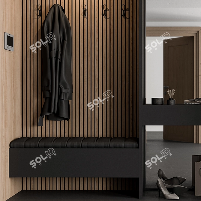 Black Wood Entryway Bench 3D model image 4