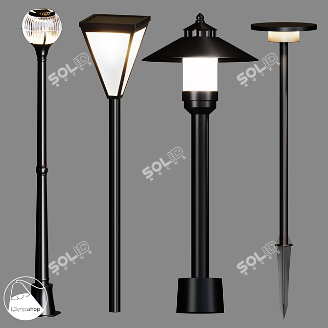 Outdoor Urban Street Light Set 3D model image 1