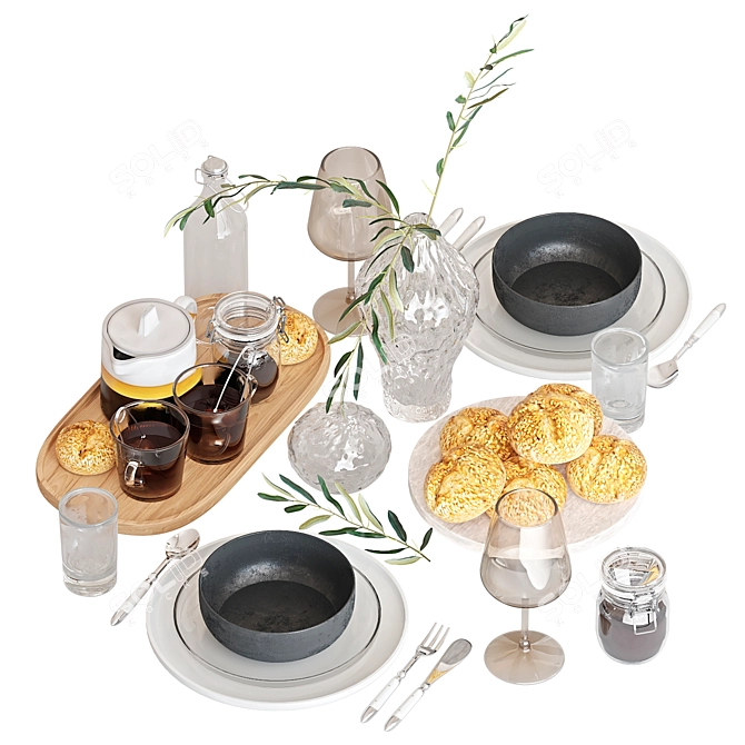 Minimalist Table Setting Accents 3D model image 1