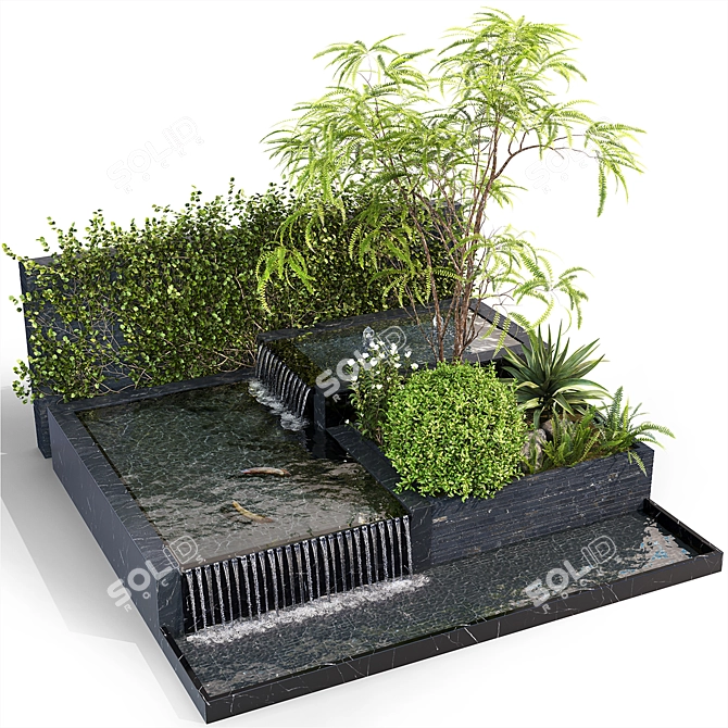 Backyard Pond with Fish & Plants 3D model image 1