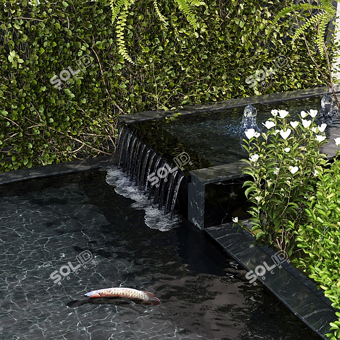 Backyard Pond with Fish & Plants 3D model image 2