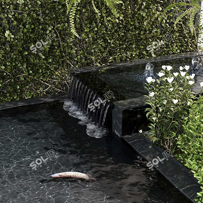 Backyard Pond with Fish & Plants 3D model image 8