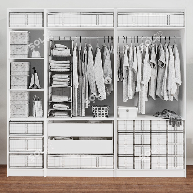 Ikea PAX White Wardrobe Set 3D model image 4