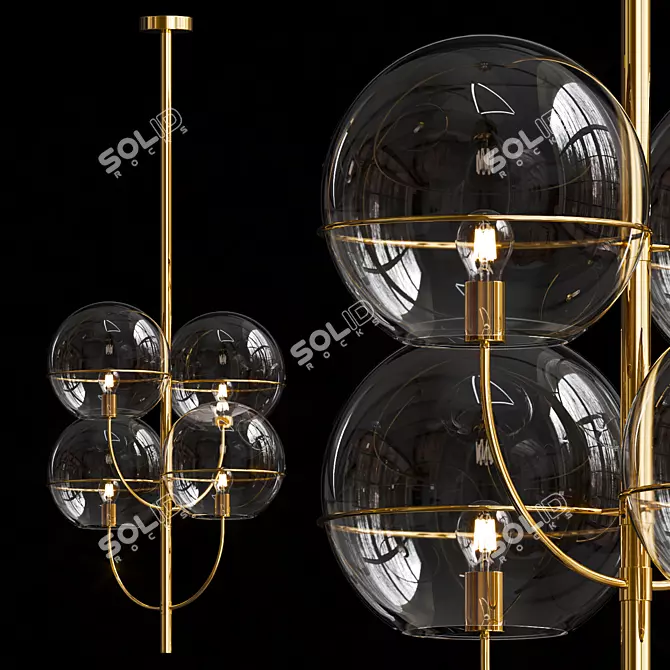 Vintage Brass Glass Ceiling Light 3D model image 4