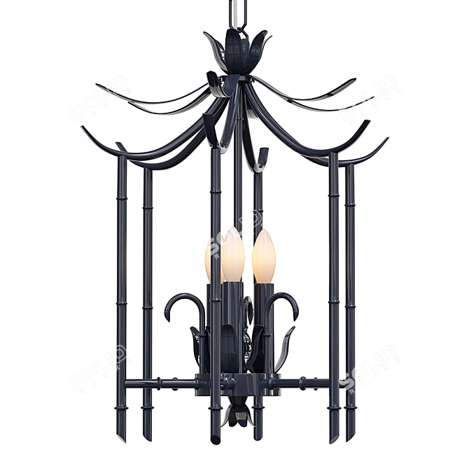 Midnight Blue Pagoda Chandelier 3D model image 1