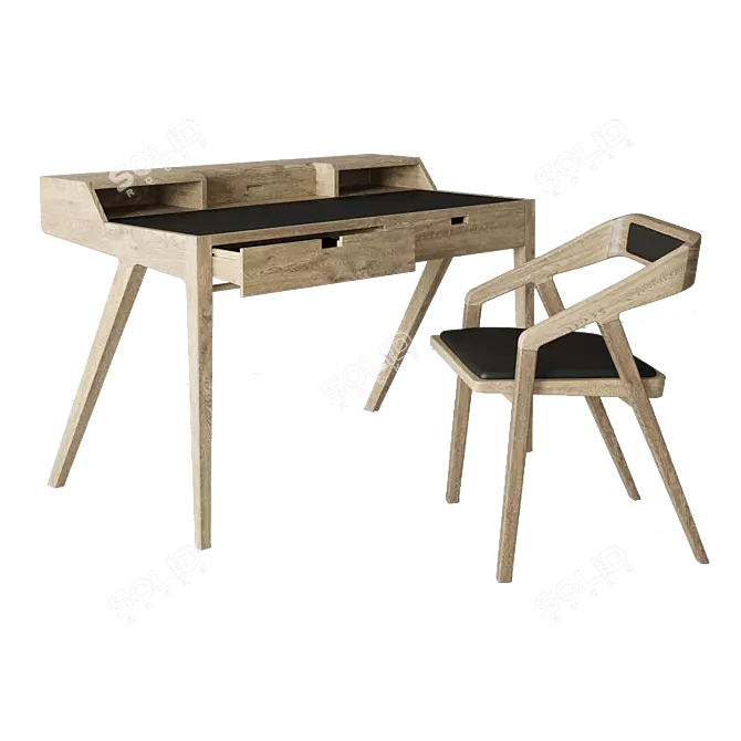 Katakana Table and Chair Set 3D model image 1