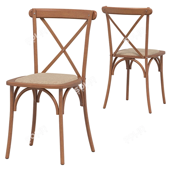 Vintage Oak CrossBack Chair 3D model image 4