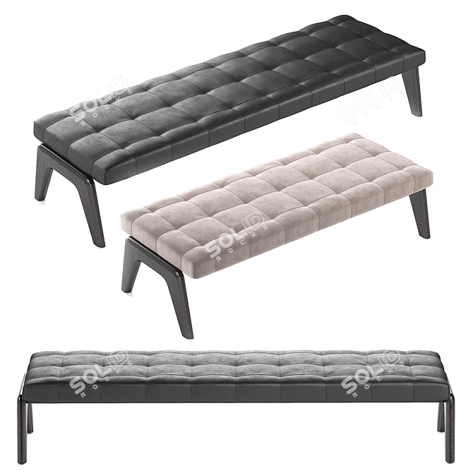 Elegant Tufted Bench with Wooden Base 3D model image 1