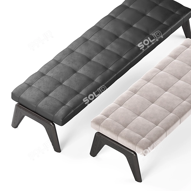 Elegant Tufted Bench with Wooden Base 3D model image 2