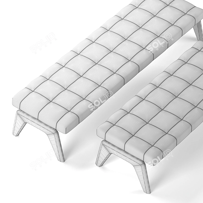 Elegant Tufted Bench with Wooden Base 3D model image 3