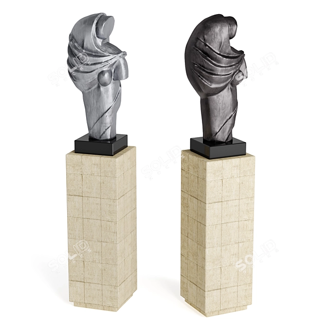 Abstract Cubist Metal Figure Sculpture 3D model image 1
