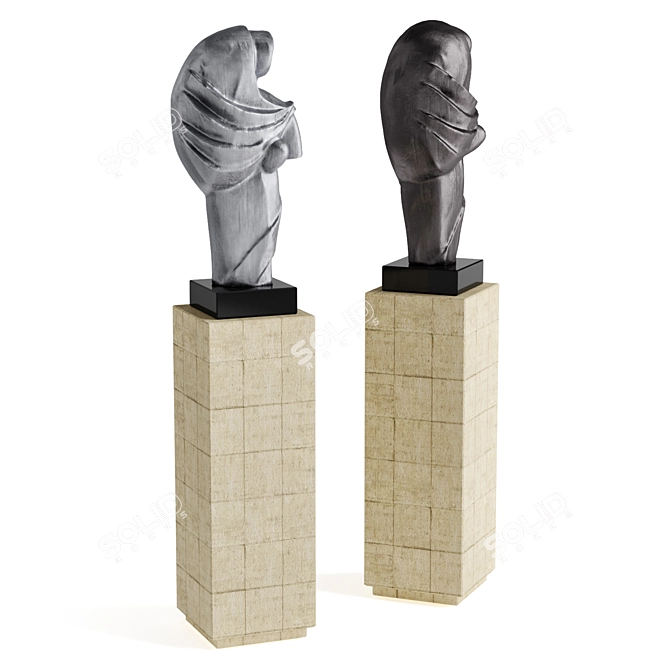 Abstract Cubist Metal Figure Sculpture 3D model image 2
