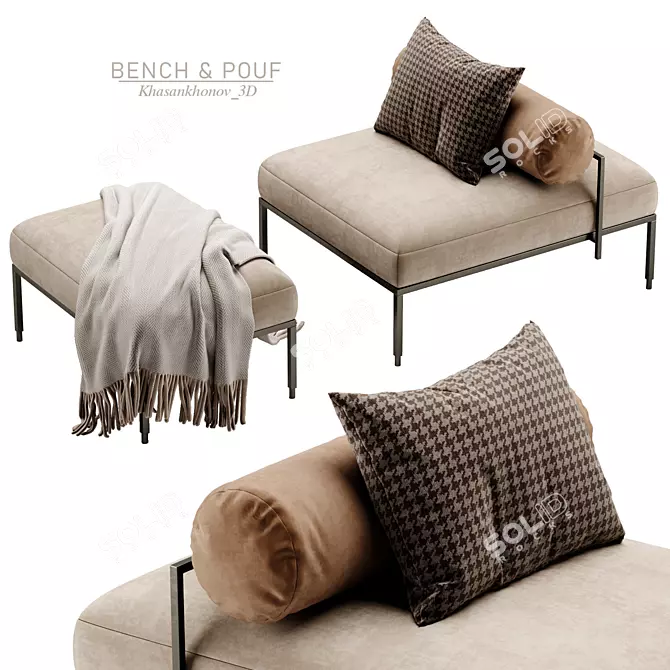 Elegant OLY Bench&Pouf Set 3D model image 2