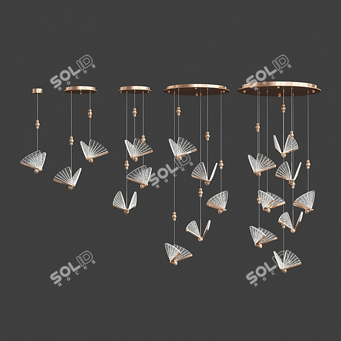 Golden Butterfly LED Pendant Light 3D model image 3