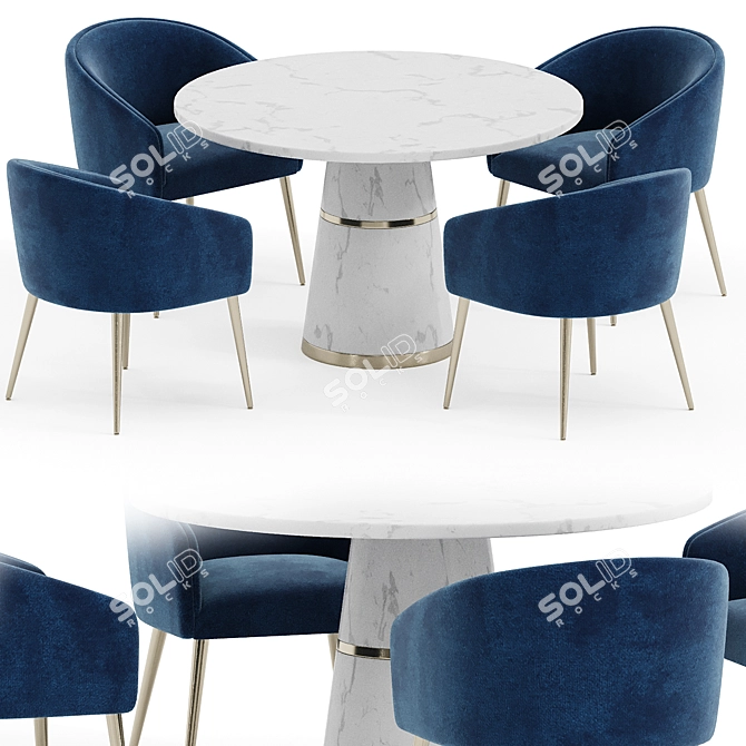 Elegant Navy Velvet Dining Chair 3D model image 1