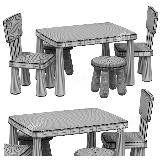 IKEA MAMMUT Children's Table Chair 3D model image 5