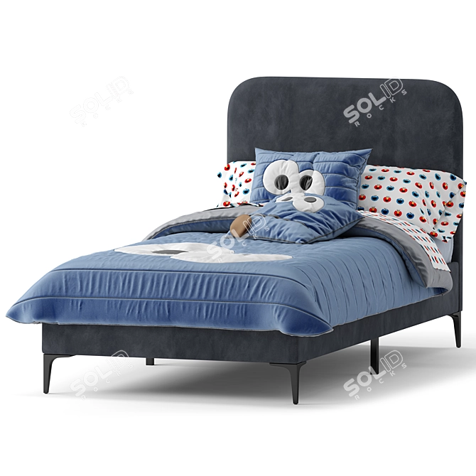 Luxury Velvet Single Bed, Navy 3D model image 3