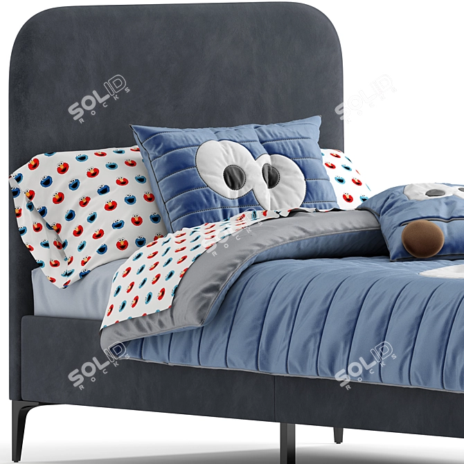 Luxury Velvet Single Bed, Navy 3D model image 4