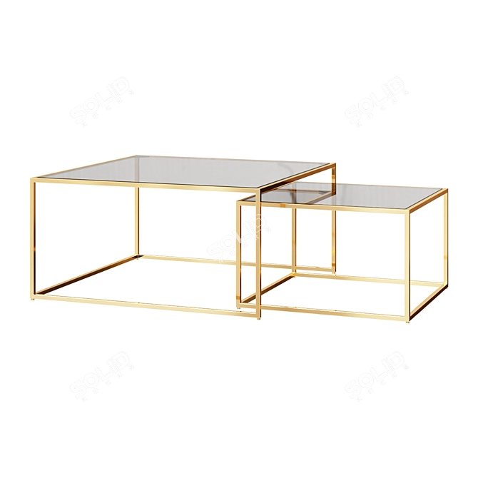 Sleek Brass Glass Coffee Tables 3D model image 1