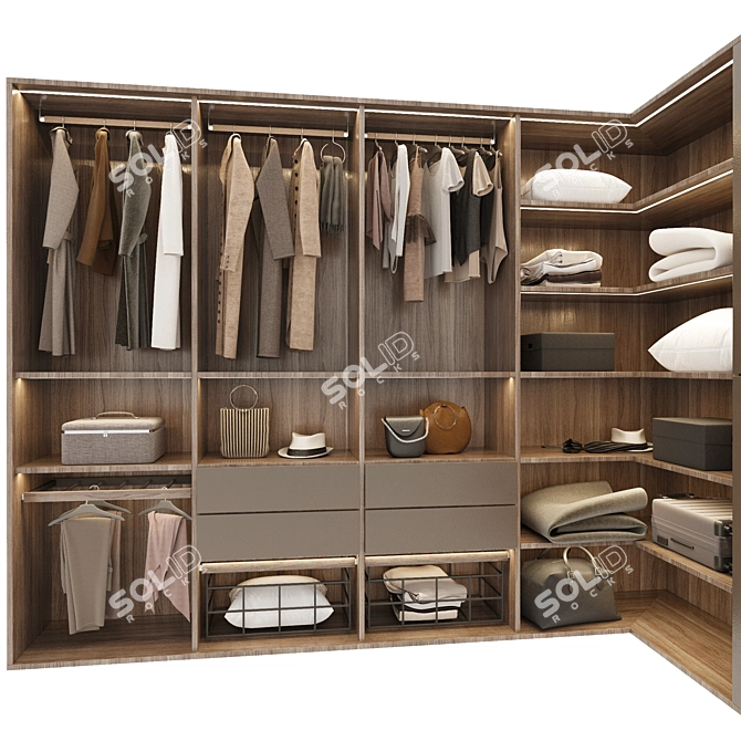 Modern Style Modular Wardrobe 3D model image 3