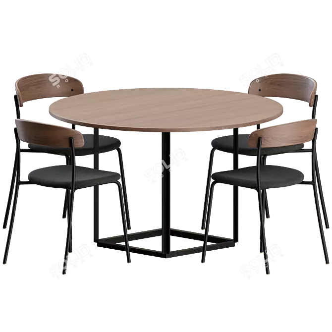 Modern Dining Set with 4 Chairs 3D model image 1