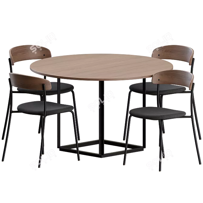 Modern Dining Set with 4 Chairs 3D model image 4