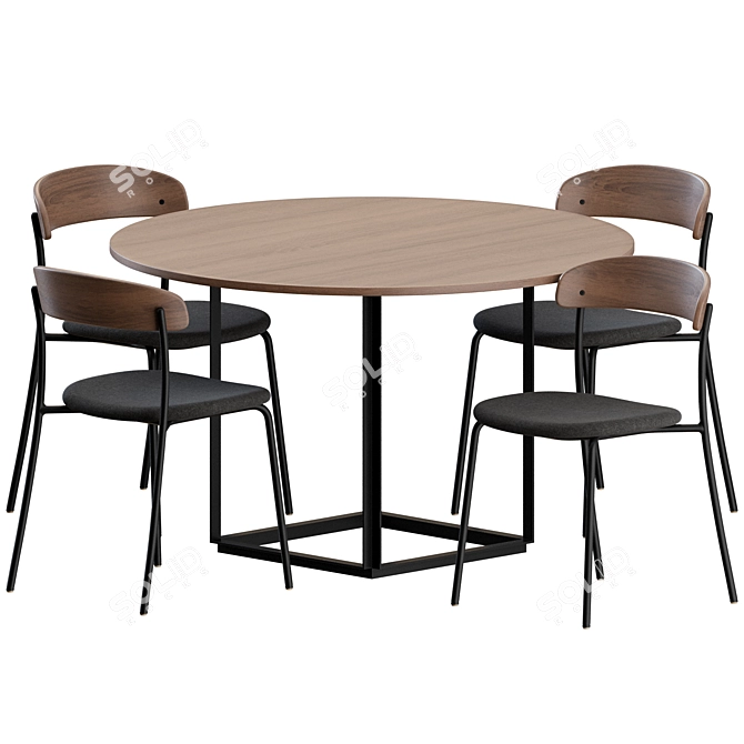 Modern Dining Set with 4 Chairs 3D model image 11