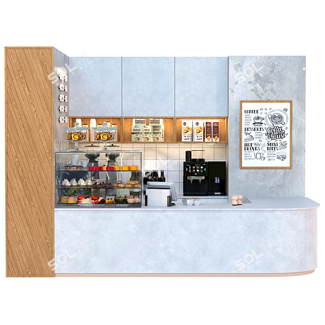 Café Design Project with Dessert Display. 3D model image 1