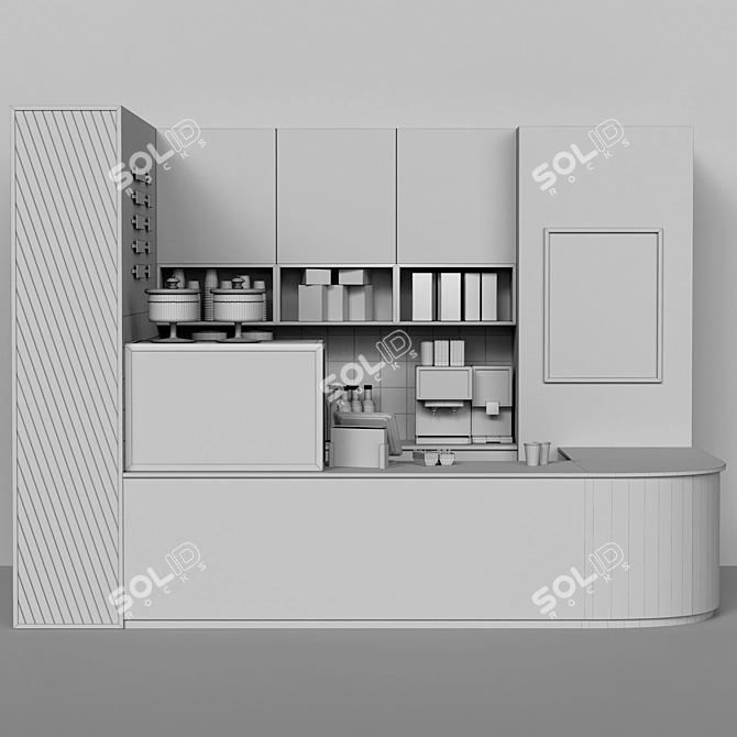 Café Design Project with Dessert Display. 3D model image 3