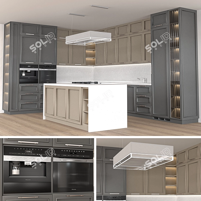 Adjustable Neoclassic Kitchen Island 3D model image 2