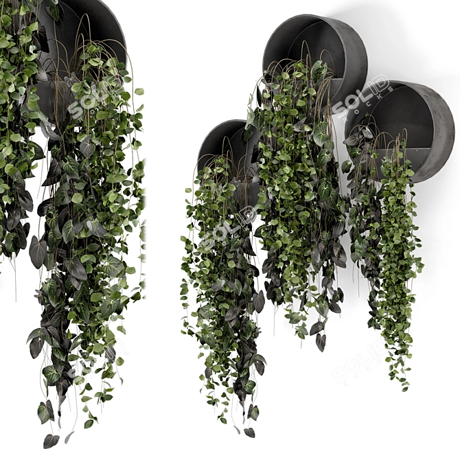 Modern Metal Pot Hanging Plants 3D model image 1