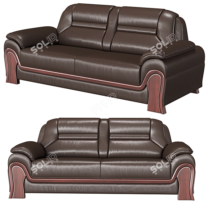 Luxury Black Leather 3-Seater Sofa 3D model image 1