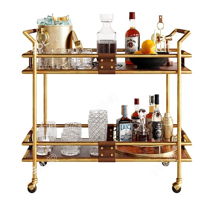 Elegant Gold Bar Cart Set 3D model image 3