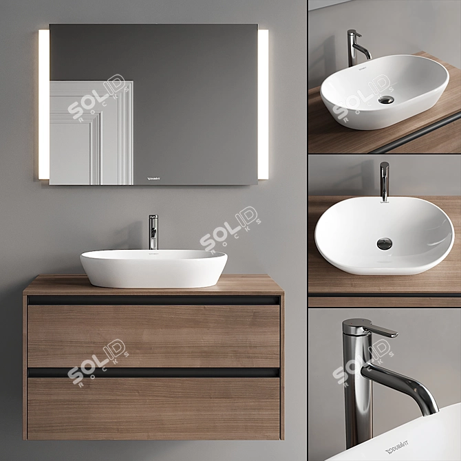 Ketho.2 Double Wooden Vanity Set 3D model image 1