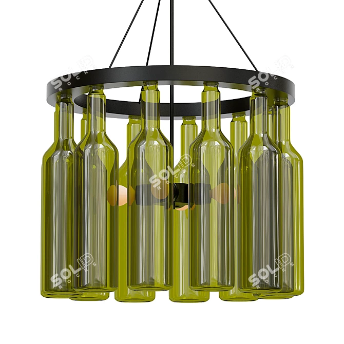 Modern Industrial Wine Bottle Chandelier 3D model image 1