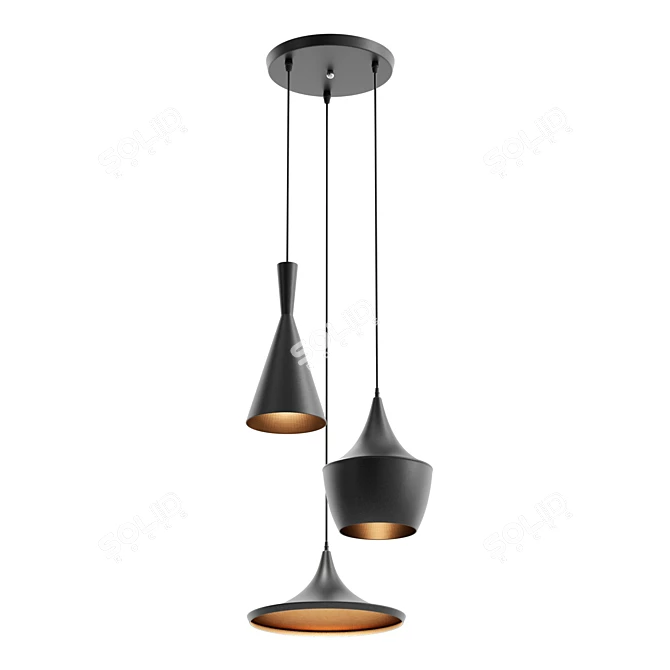 Elegant Triple Shade Pendant Lamp 3D model image 1