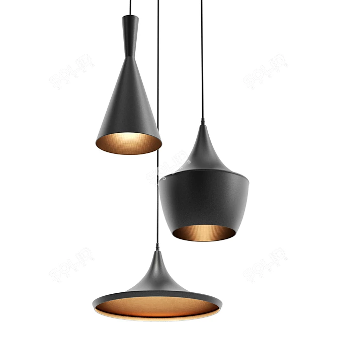 Elegant Triple Shade Pendant Lamp 3D model image 3