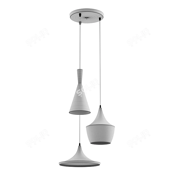 Elegant Triple Shade Pendant Lamp 3D model image 6