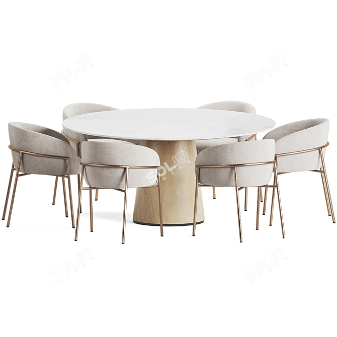 Elegant Velvet Upholstered Dining Set 3D model image 2