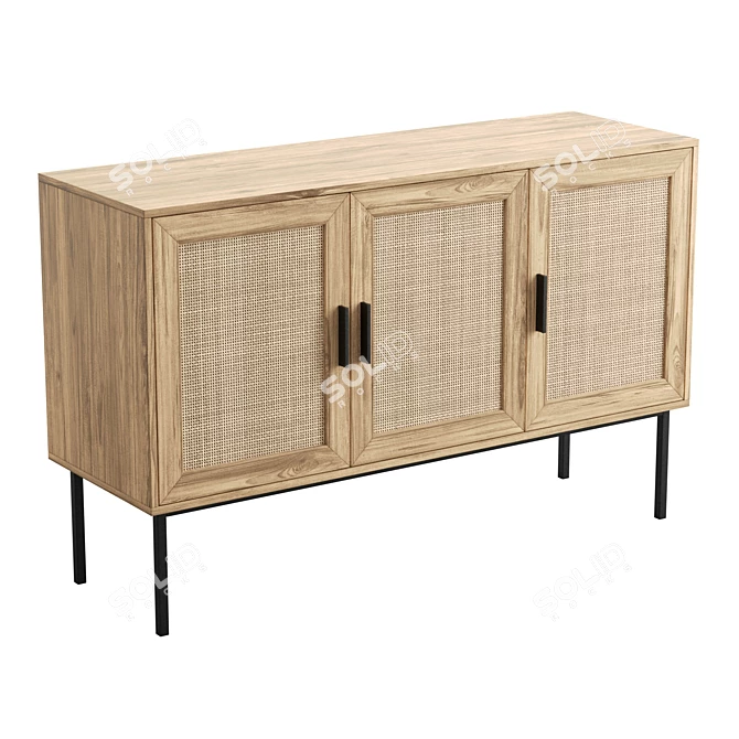Boho Rattan Sideboard Light Wood 3D model image 1